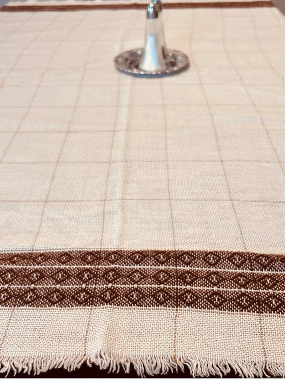 Vintage Woven Tablecloth Brown Geometric 
Fringe 57 x 47
